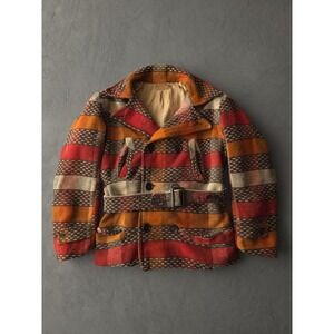 Vintage 1940s‎ Snow King Double-Breasted Mackinaw Jacket Orange Plaid Youth M
